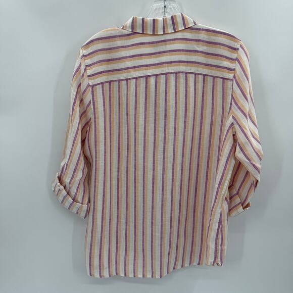 New CHICO's Linen Shirt Women Size 1 / US M Button Front  Lightweight 3/4 Sleeve - Picture 4 of 8